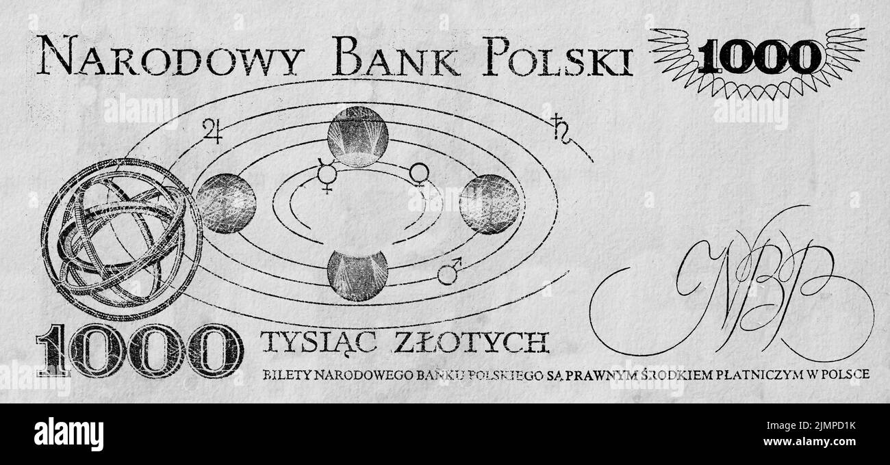 Inversione di 1000 zloty polacca con spazio vuoto a scopo di progettazione Foto Stock