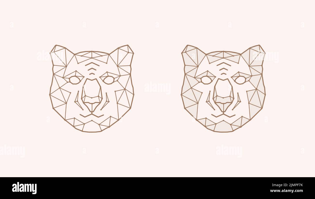 Illustrazione vettoriale poligonale di una tigre. Simbolo della testa della tigre astratta isolato su sfondo chiaro. Logo geometrico di gatto selvatico. Foto Stock
