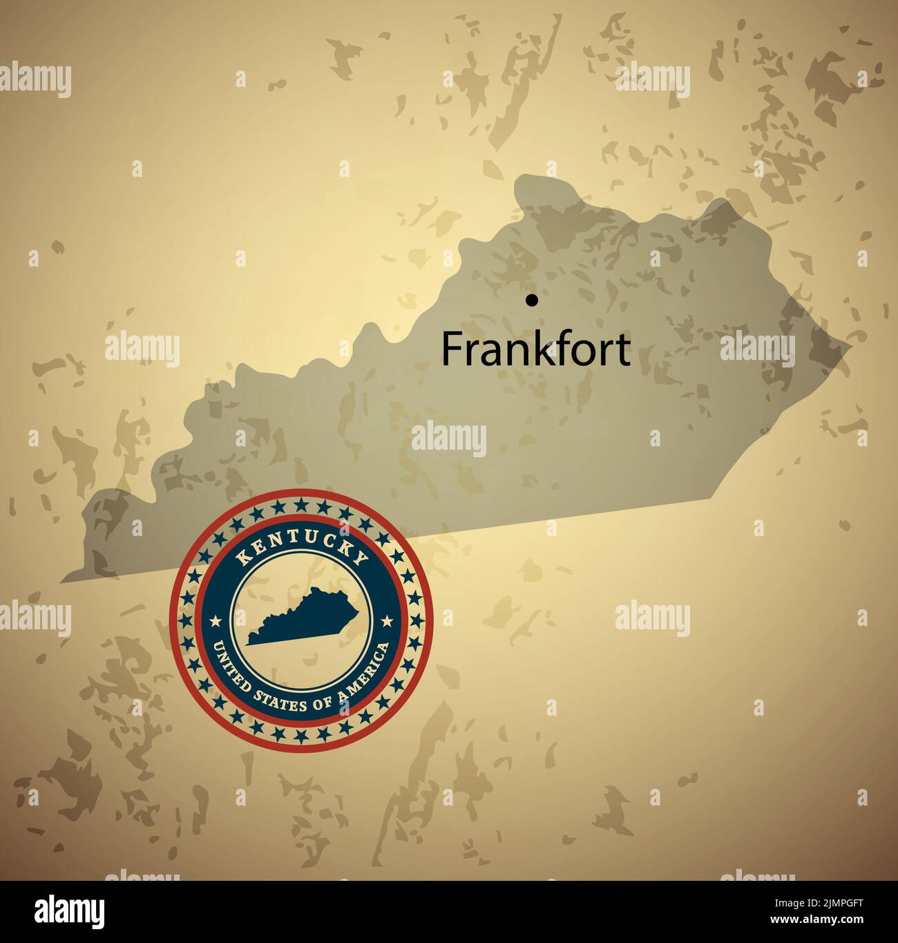 Mappa del Kentucky con sfondo vettoriale dell'annata del timbro Foto Stock