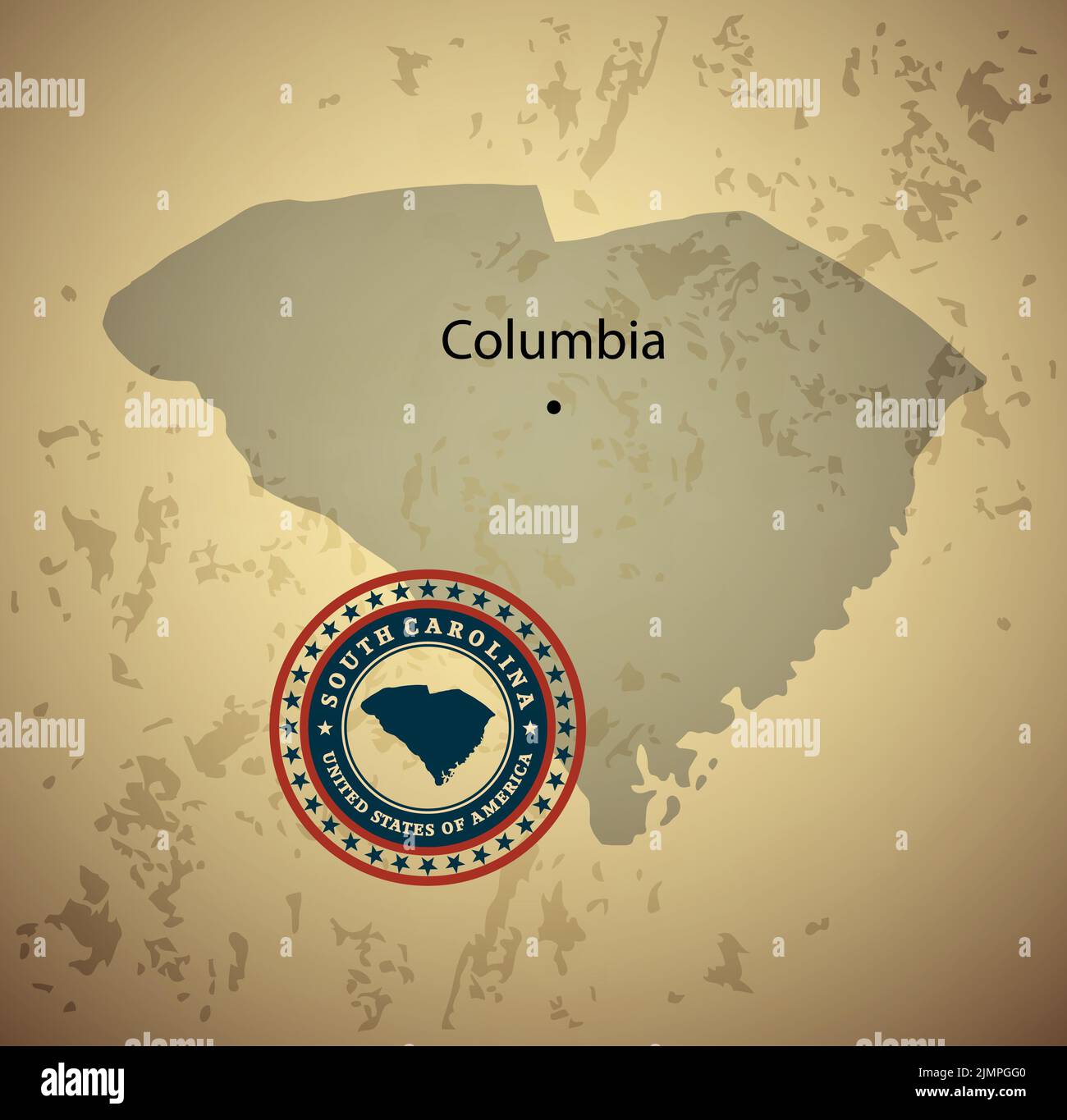 Mappa del South Carolina con sfondo vettoriale vintage timbro Foto Stock