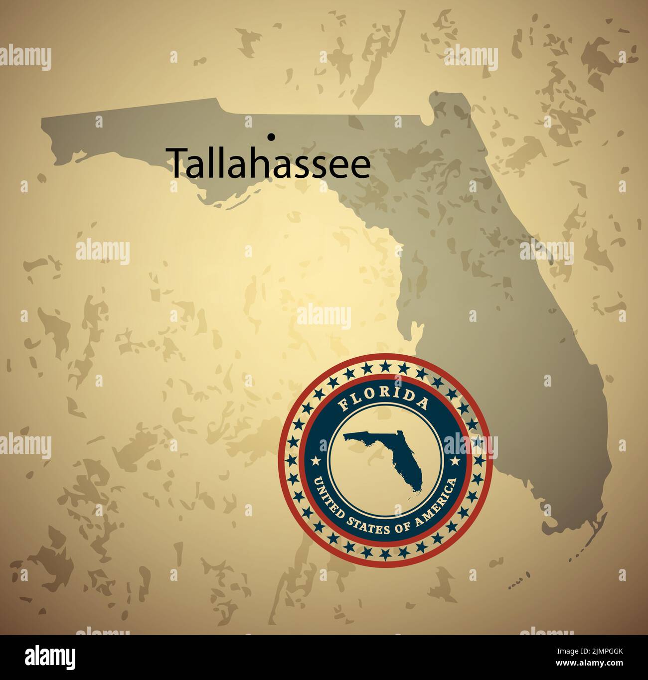 Mappa della Florida con sfondo vettoriale vintage francobollo Foto Stock