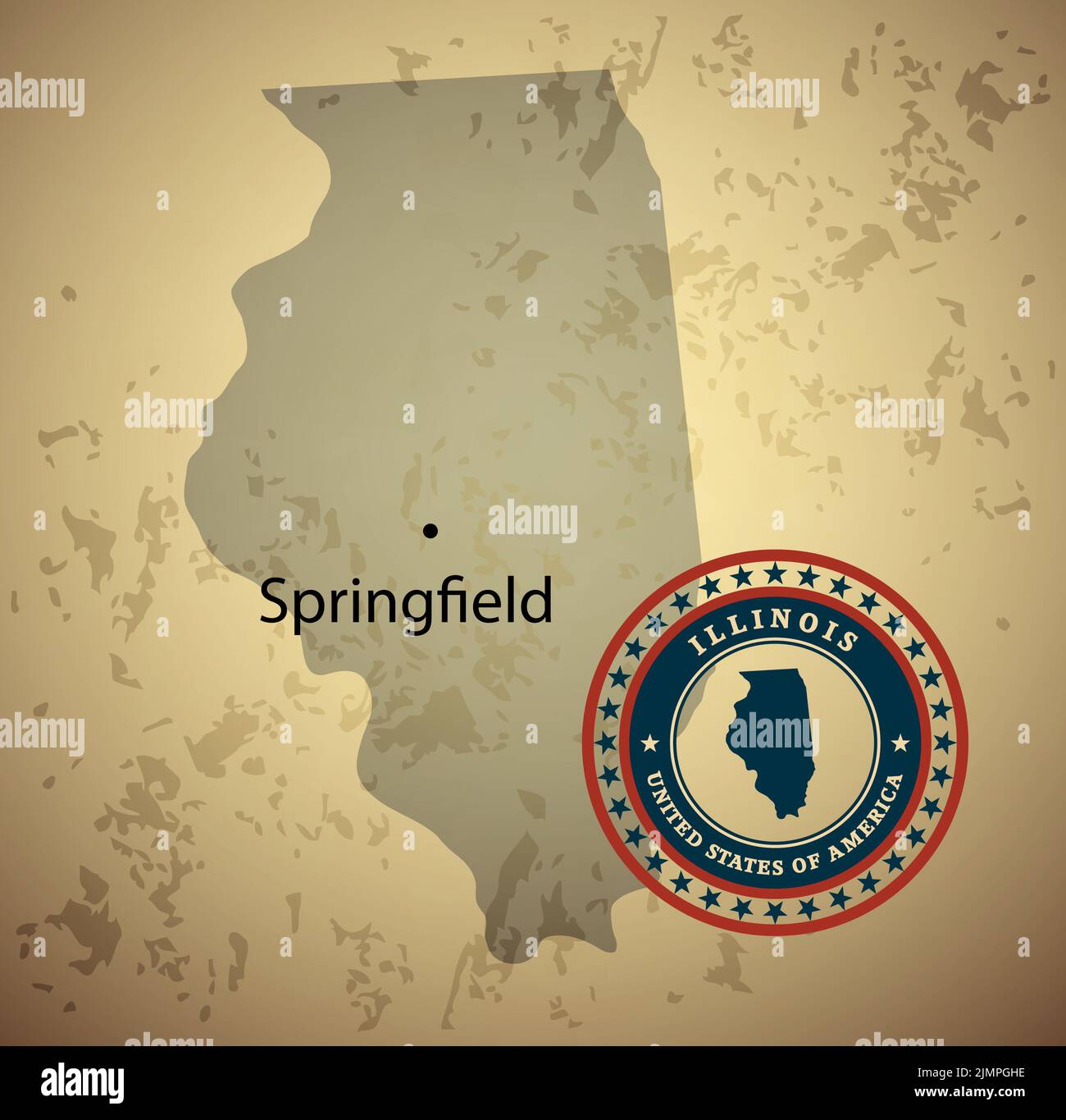 Mappa dell'Illinois con sfondo vettoriale dell'annata del timbro Foto Stock Mappa dell'Illinois con sfondo vettoriale dell'annata del timbro Foto Stock