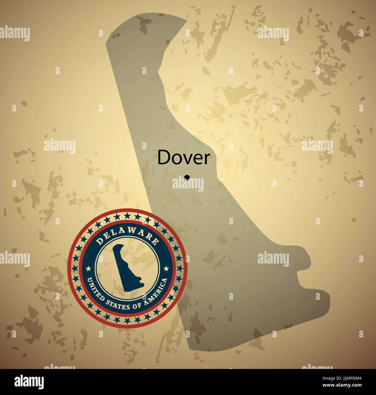 Mappa Delaware con sfondo vettoriale timbro vintage Foto Stock