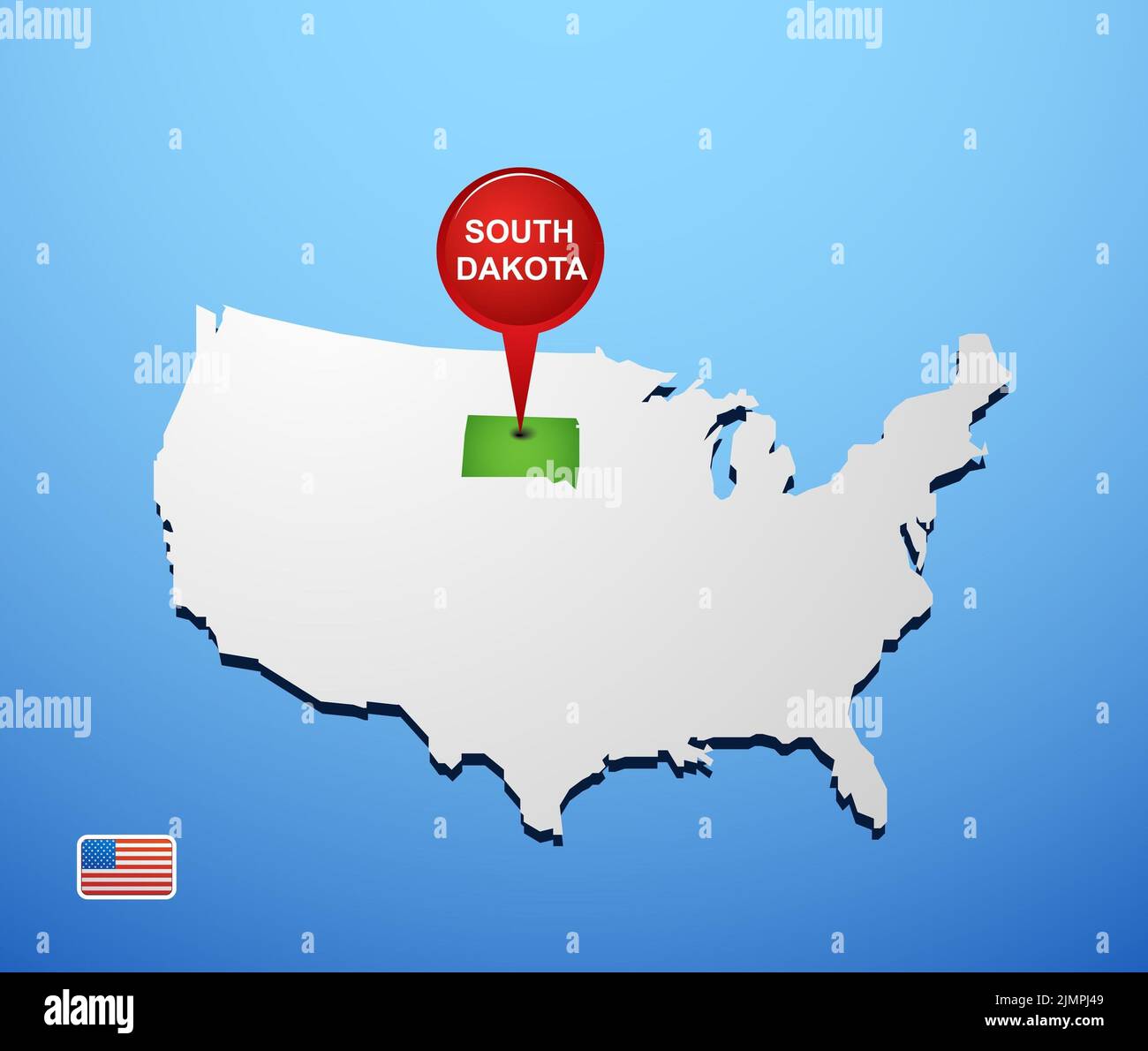 Dakota del Sud sulla mappa USA Foto Stock