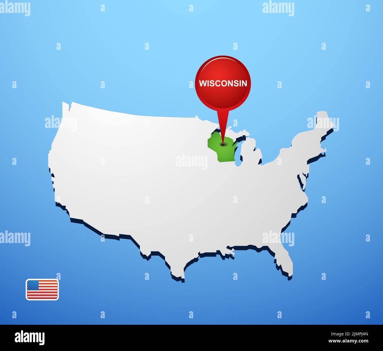 Wisconsin sulla mappa USA Foto Stock