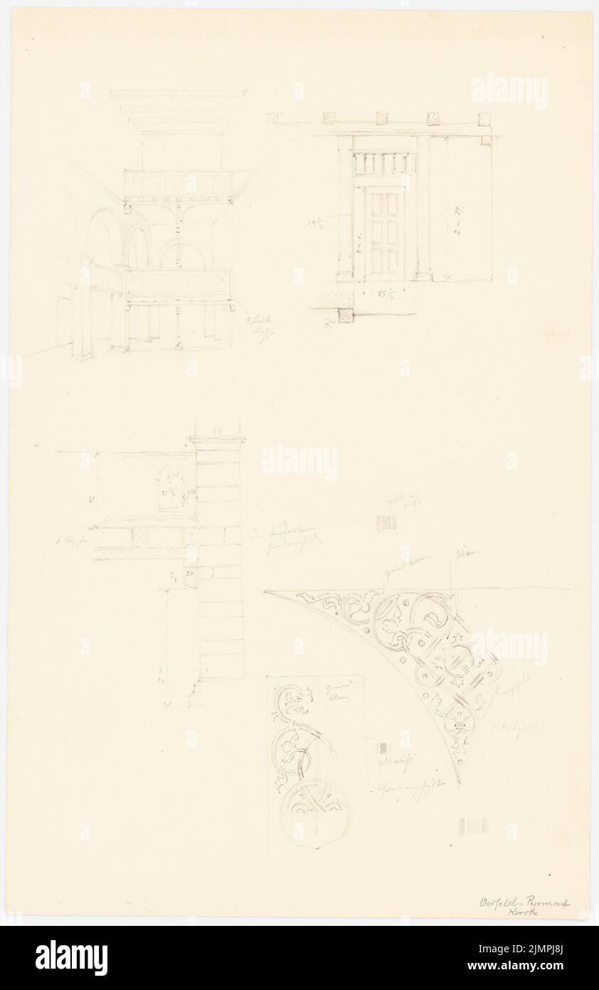 Sievers Carl (1834-1891), chiesa a Oesdorf vicino Pyrmont (1881): Vista prospettica interna, dettagli. Matita su carta, 39,9 x 25,9 cm (compresi i bordi di scansione) Sievers Carl (1834-1891): Kirche, Oesdorf bei Pyrmont Foto Stock