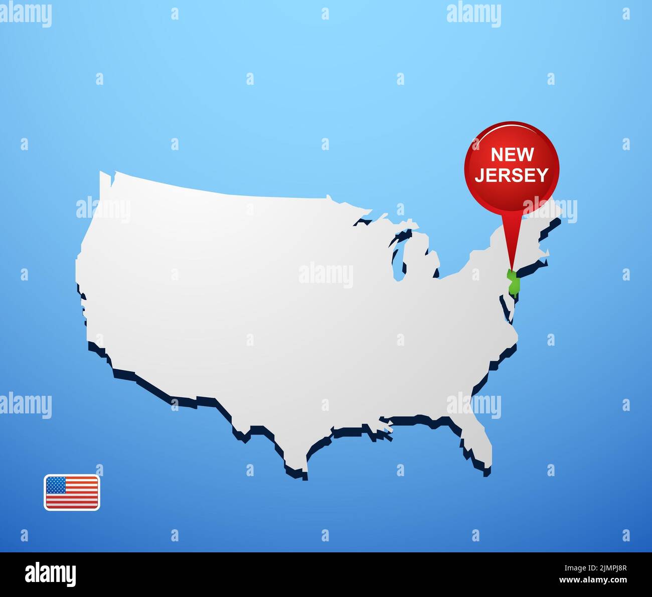 New Jersey sulla mappa USA Foto Stock