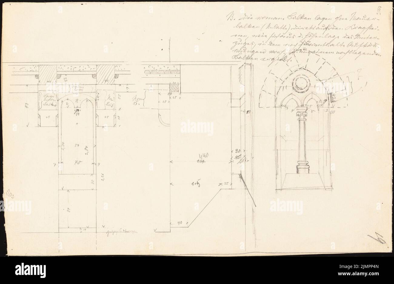 Lehmmübner Paul (1855-1916), municipio di Duderstadt (1898): Finestre romaniche e soffitto posizione travi. Matita su cartone, 23 x 35,2 cm (compresi i bordi di scansione) Lehmgrübner Paul (1855-1916): Rathaus, Duderstadt Foto Stock