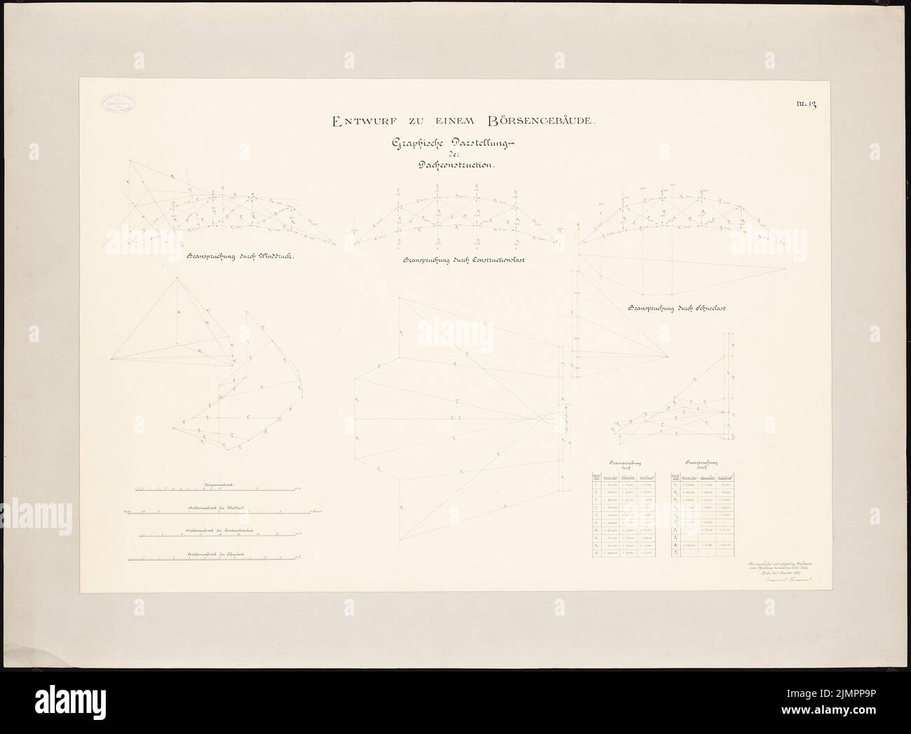 Heimann Emanuel (1855-1910), edificio del mercato azionario (30 dicembre 1884): Grafico. Rappresentazione d. Struttura del tetto. Inchiostro su carta, 88,2 x 119,7 cm (inclusi i bordi di scansione) Heimann Emanuel (1855-1910): Börsengebäude Foto Stock