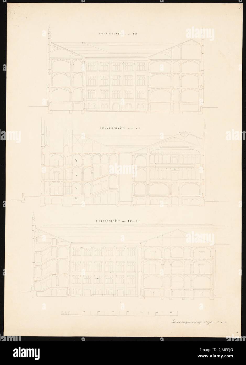 Knoblauch Eduard (1801-1865), municipio di Amburgo (1854): Tagli. Acquerello Tusche, 66,2 x 47,9 cm (compresi i bordi di scansione) Knoblauch Eduard (1801-1865): Rathaus, Amburgo Foto Stock