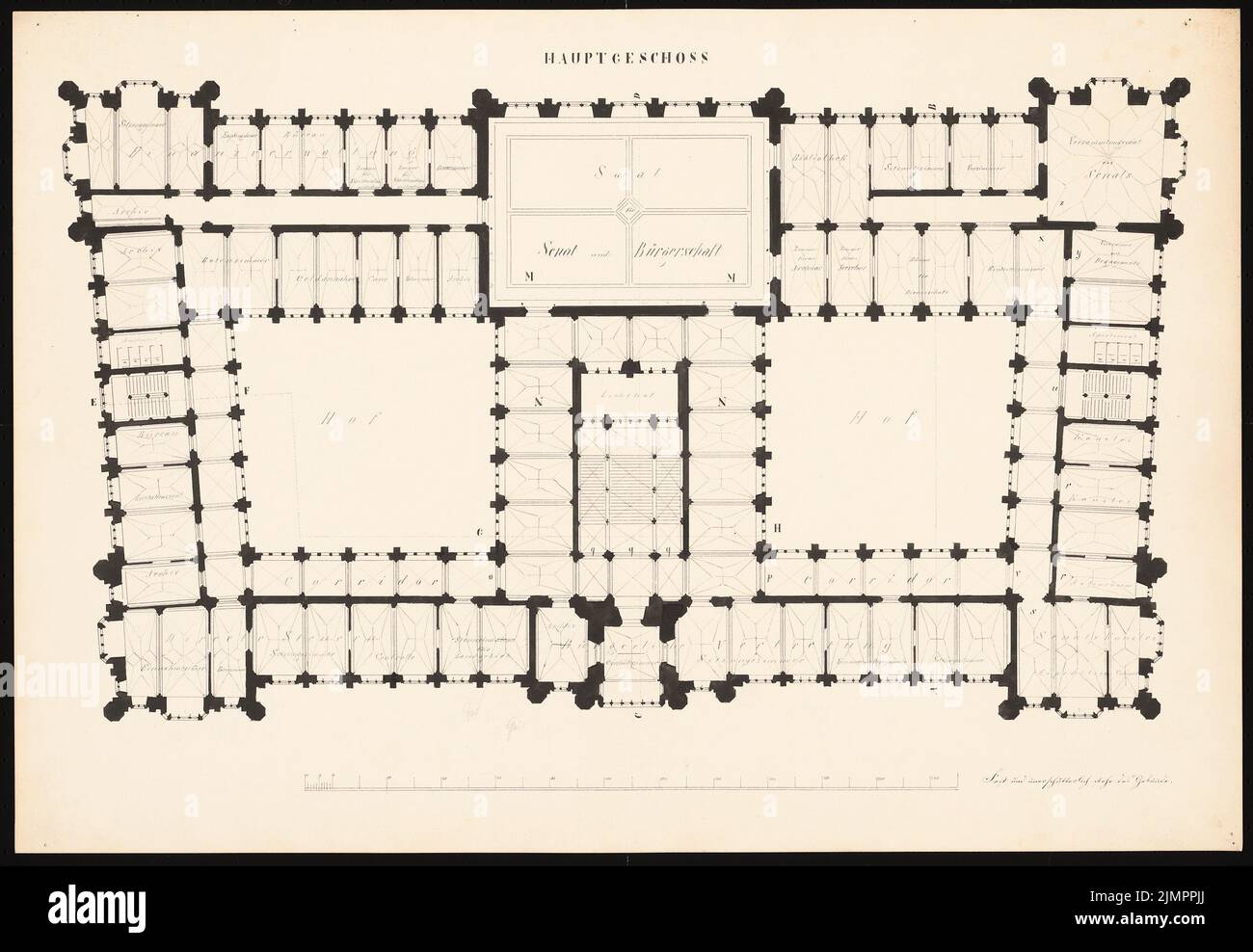 Knoblauch Eduard (1801-1865), municipio di Amburgo (1854): Piano principale. Inchiostro, 45,3 x 65,5 cm (inclusi i bordi di scansione) Knoblauch Eduard (1801-1865): Rathaus, Amburgo Foto Stock