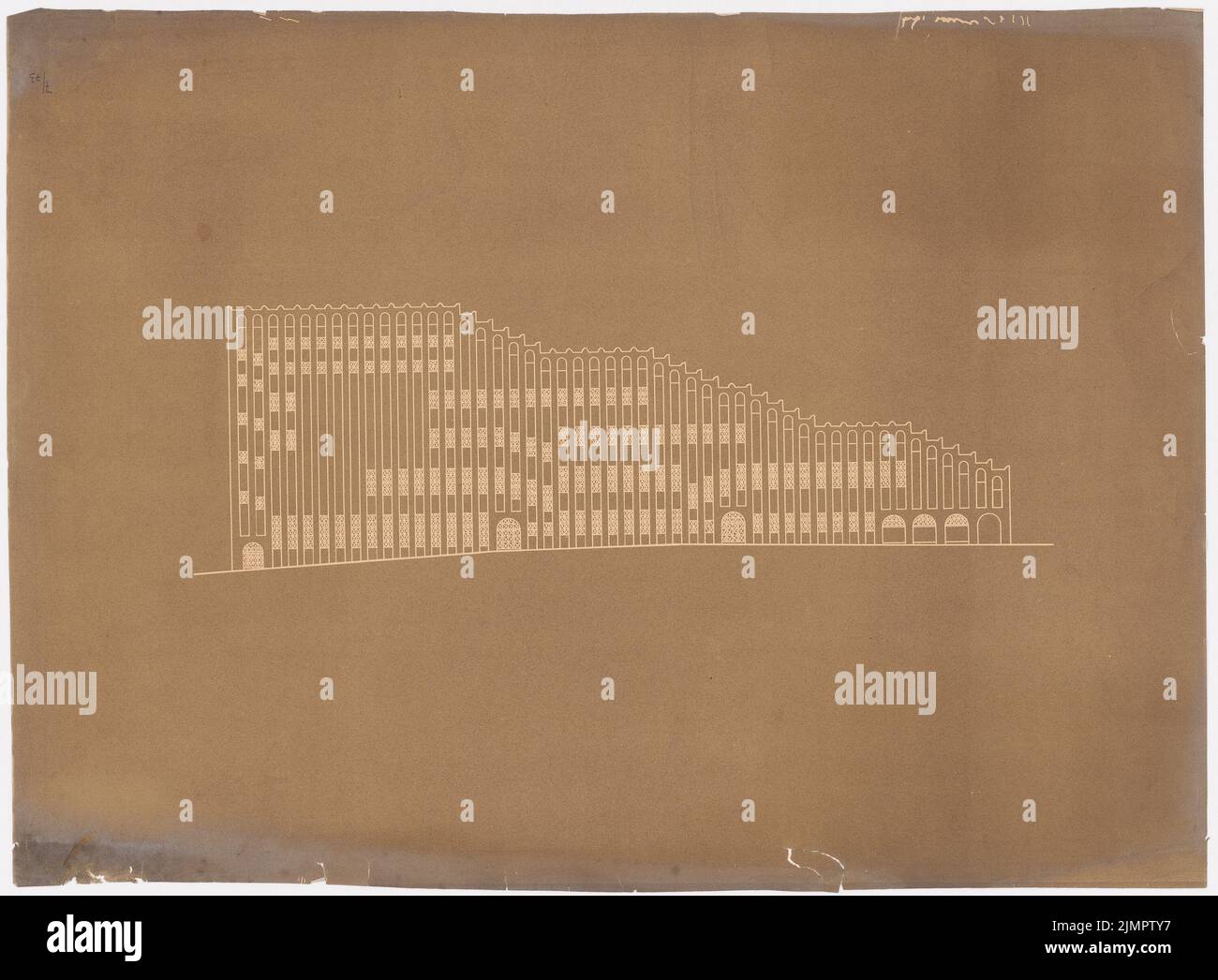 Poelzig Hans (1869-1936), Casa dell'amicizia, Istanbul. Progetto preliminare 2 (1916): Vista laterale dell'edificio. Light break on paper, 55,8 x 75,8 cm (compresi i bordi di scansione) Poelzig Hans (1869-1936): Haus der Freundschaft, Istanbul. Vorprojekt 2 Foto Stock