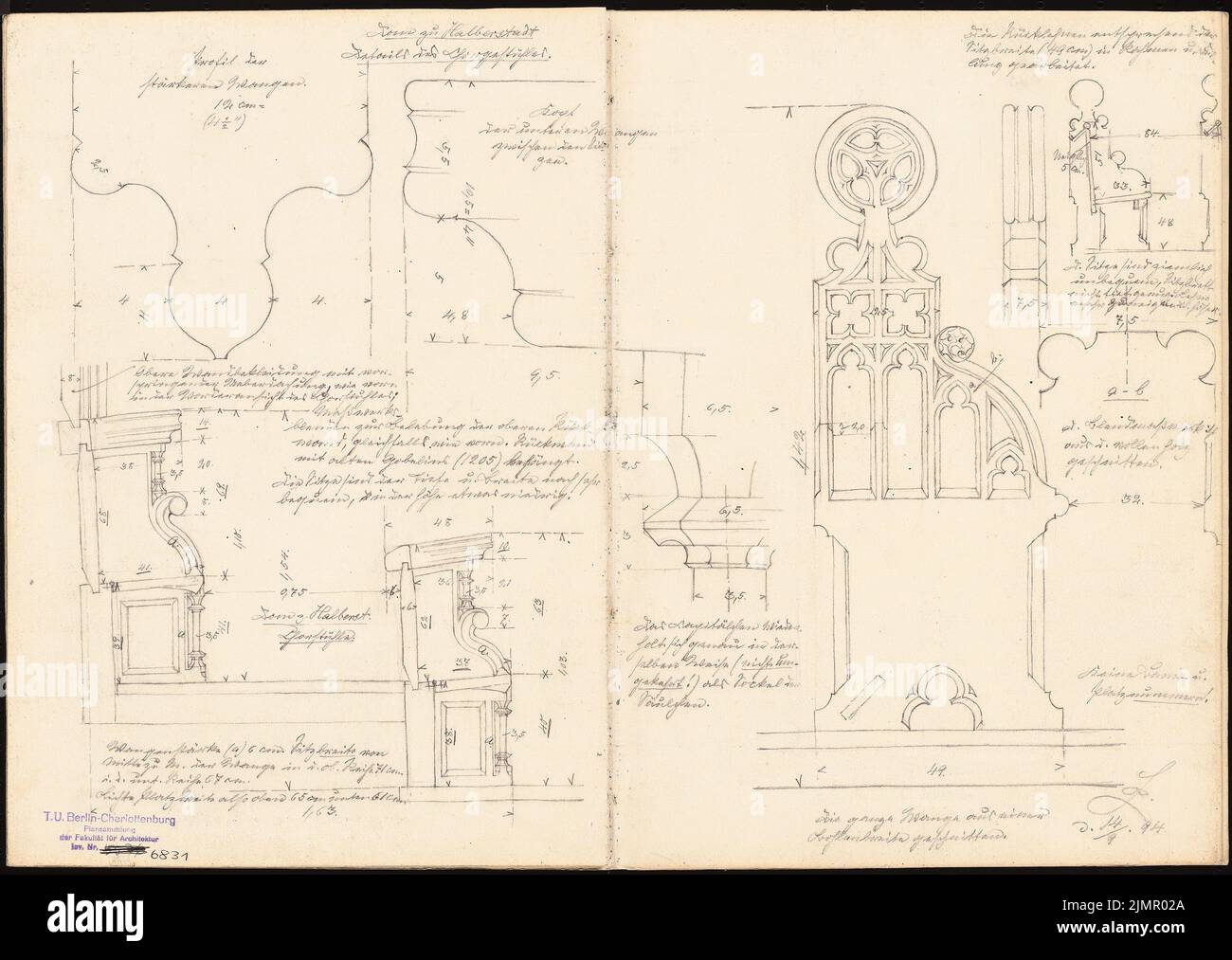 Lehmmübner Paul (1855-1916), Cattedrale di Halberstadt (14 settembre 1894): Platea del coro: Guancia laterale della prima fila. Matita sulla scatola, 35,4 x 49,9 cm (compresi i bordi di scansione) Lehmgrübner Paul (1855-1916): Dom, Halberstadt Foto Stock