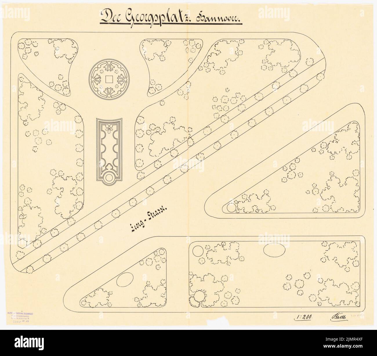 Trip Julius (1857-1907), Georgsplatz Hannover (1902): Georgsplatz nel piano 1: 200. Inchiostro su trasparente, 63,6 x 72,8 cm (compresi i bordi di scansione) Trip Julius (1857-1907): Georgsplatz Hannover Foto Stock