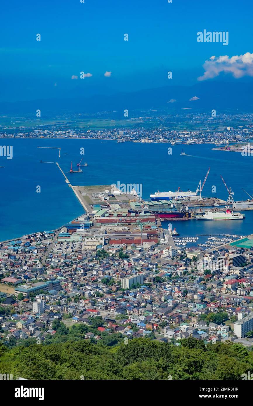 Paesaggio urbano di Hakodate (fotografato dal Monte Hakodate) Foto Stock