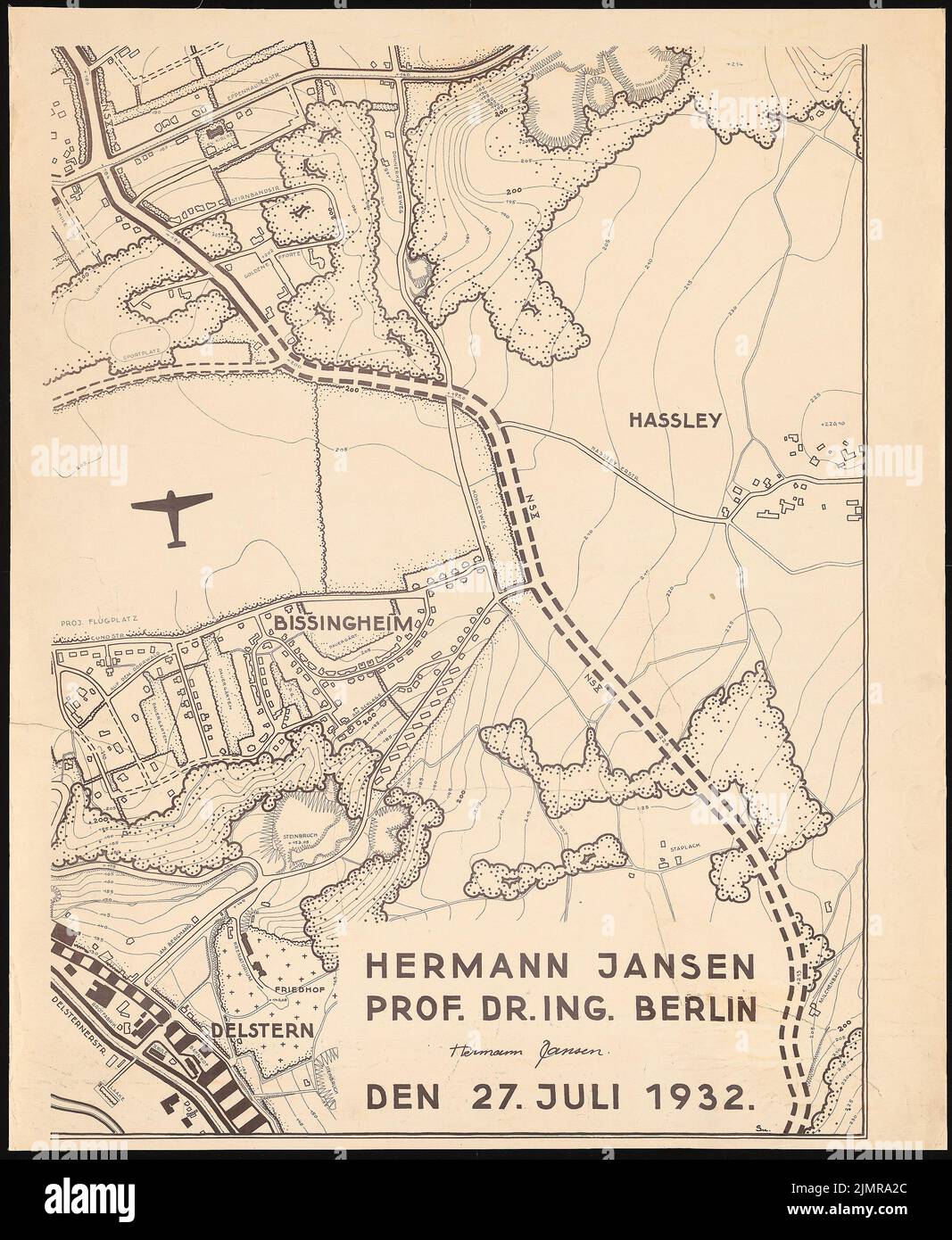 Jansen Hermann (1869-1945), piano di sviluppo Hagen (27 luglio 1932): Fase di costruzione città Hagen 1: 2000 parte G. rottura su cartone, 127,8 x 104,9 cm (compresi i bordi di scansione) Jansen Hermann (1869-1945): Hagen Bebauungsplan Foto Stock