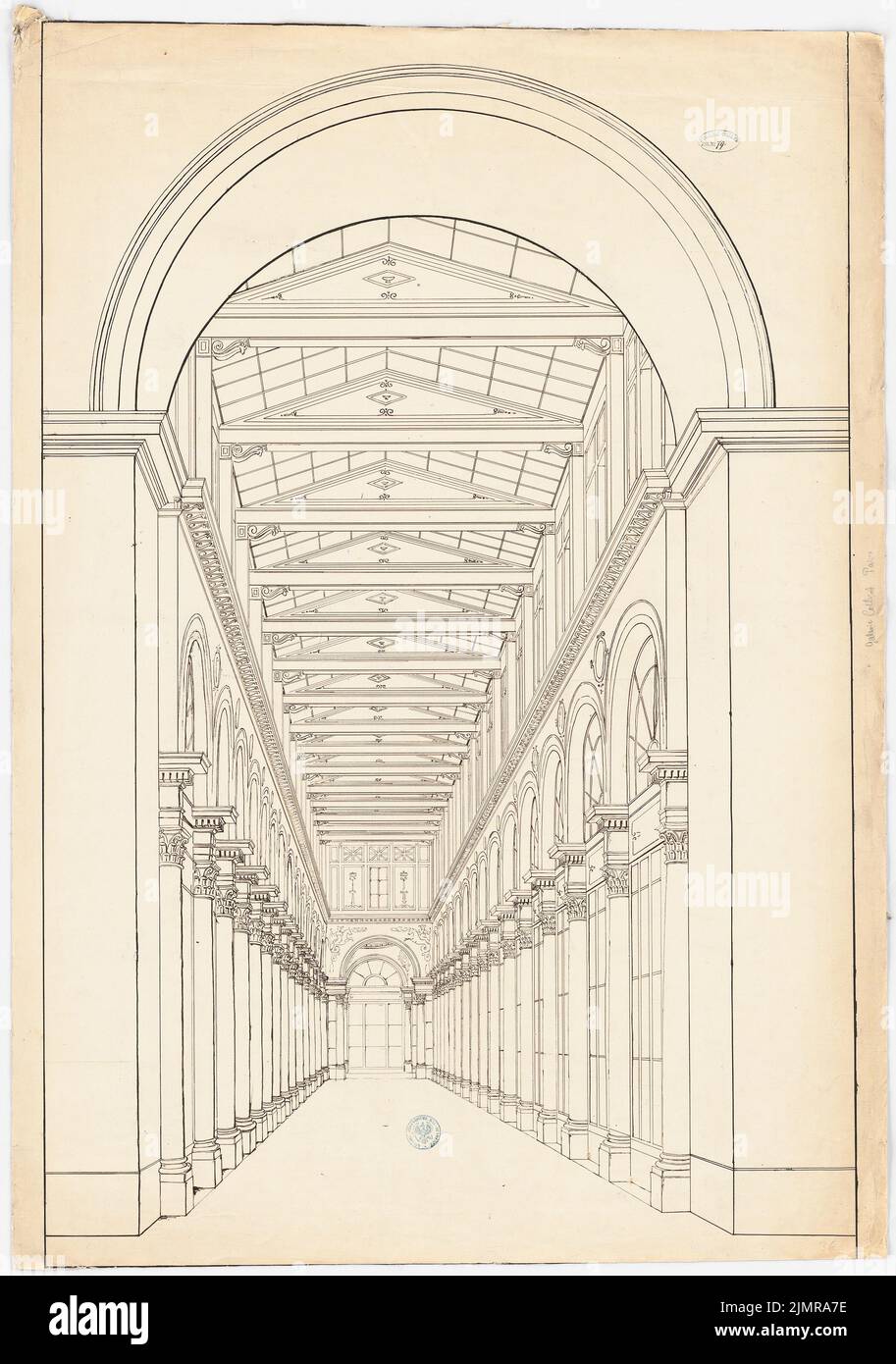 Messow Eduard, Galerie Colbert a Parigi (Billand) (senza dat.): Vista prospettica interna di una galleria. Inchiostro su cartone, 102,3 x 71,9 cm (compresi i bordi di scansione) Messow Eduard : Galerie Colbert, Parigi (Billand) Foto Stock