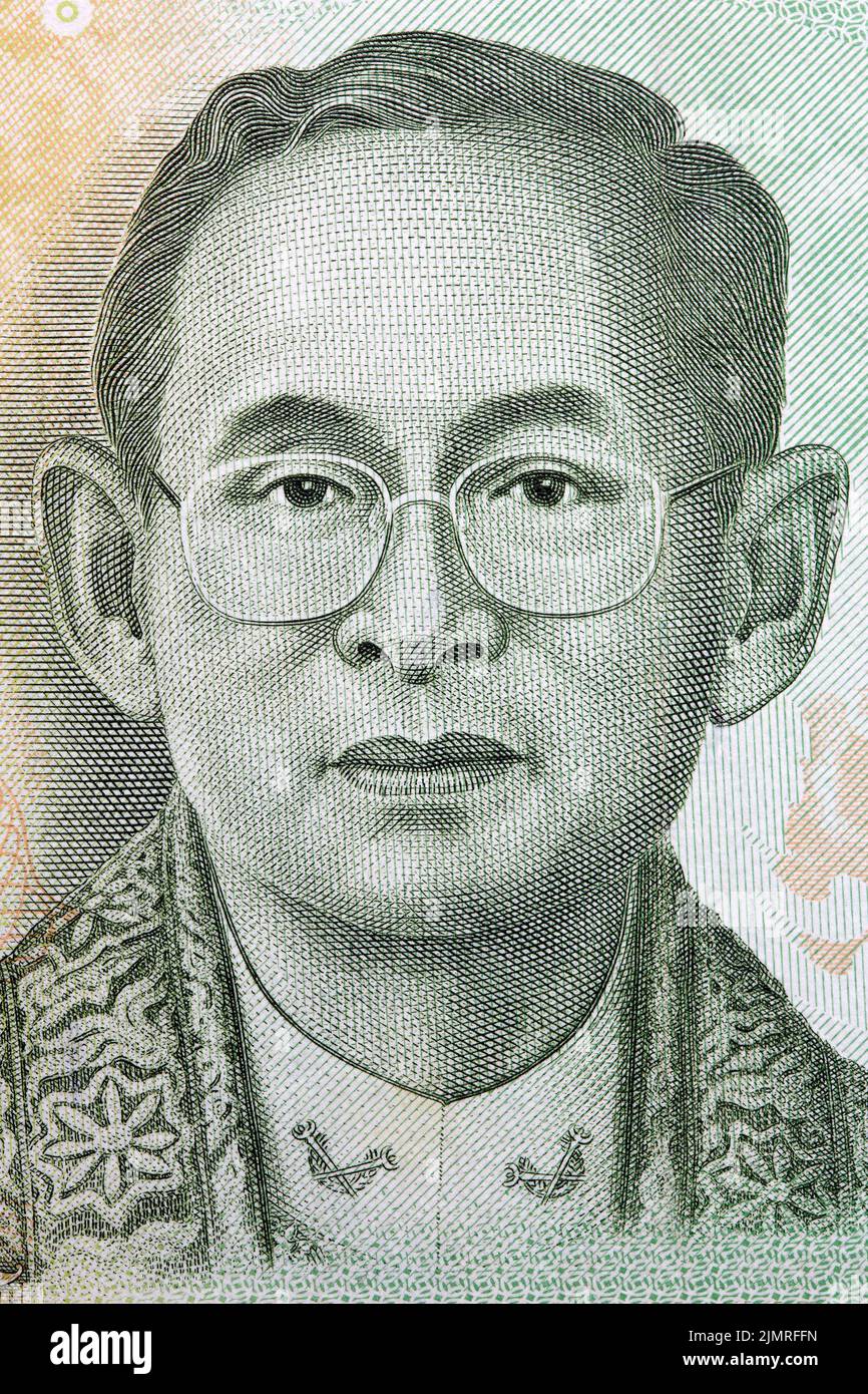 Bhumibol Adulyadej - Re Rama IX, ritratto da tailandese denaro Foto Stock