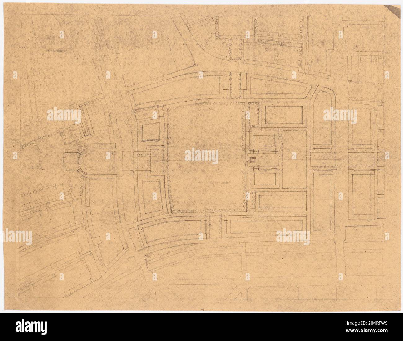 Jansen Hermann (1869-1945), concorso per lo sviluppo del rayon interno, Colonia (1919-1919): Dipartimento di Place Design di Aachener Str., Counter Suggestion 2 1: 2500. Luce di rottura su carta, 36,2 x 46,7 cm (compresi i bordi di scansione) Jansen Hermann (1869-1945): Wettbewerb zur Bebauung des Inneren Rayons, Köln Foto Stock