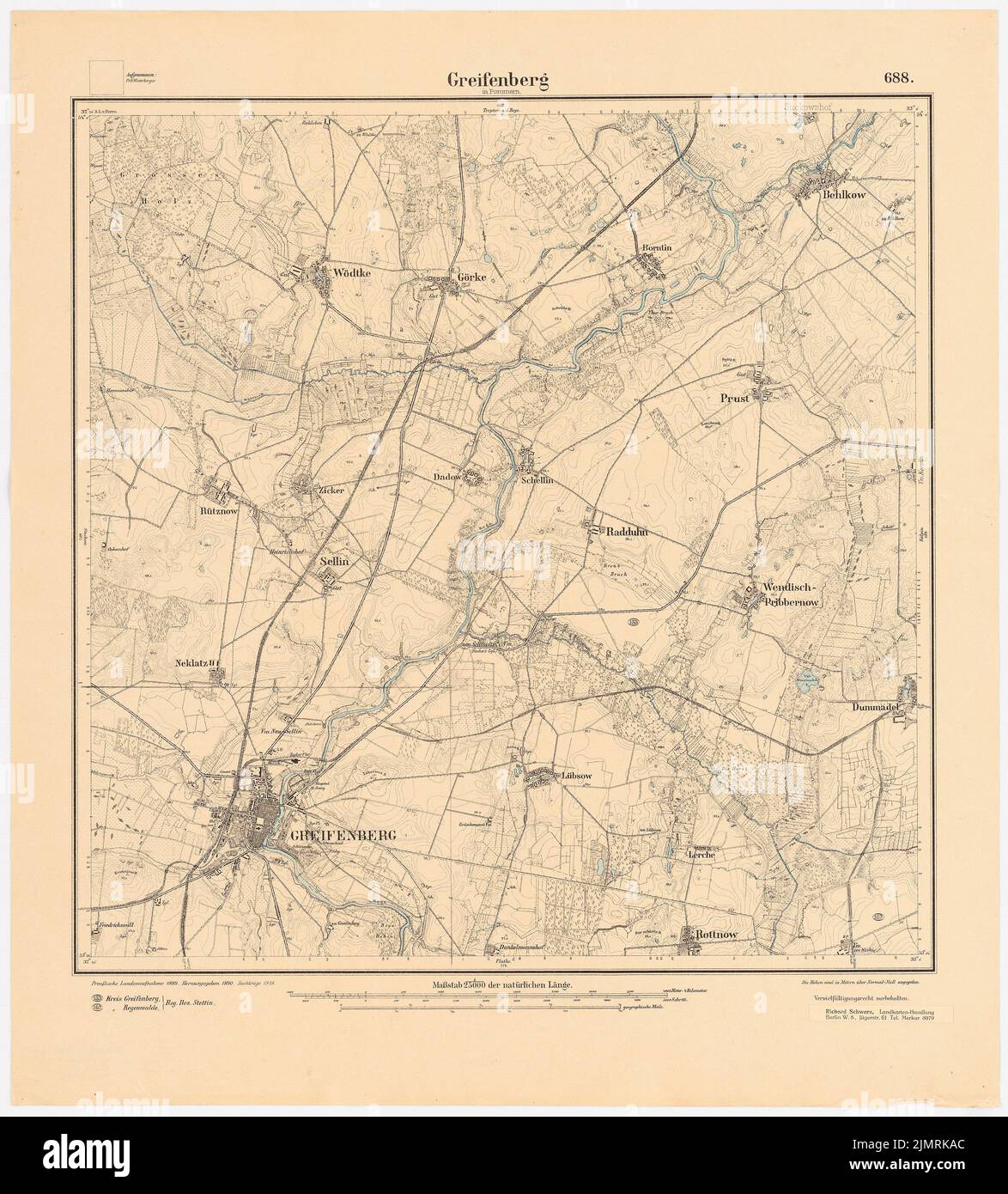 Jansen Hermann (1869-1945), piano di sviluppo dell'espansione della città, Greifenberg (1928): Scheda di misurazione del pad di pianificazione 1890 (1919), foglio parziale 688 (Greifenberg) 1: 25000, barra di scala. Matita acquerello, per pressione su carta, 59 x 53,3 cm (compresi i bordi di scansione) Jansen Hermann (1869-1945): Bebauungsplan der Stadterweiterung, Greifenberg Foto Stock
