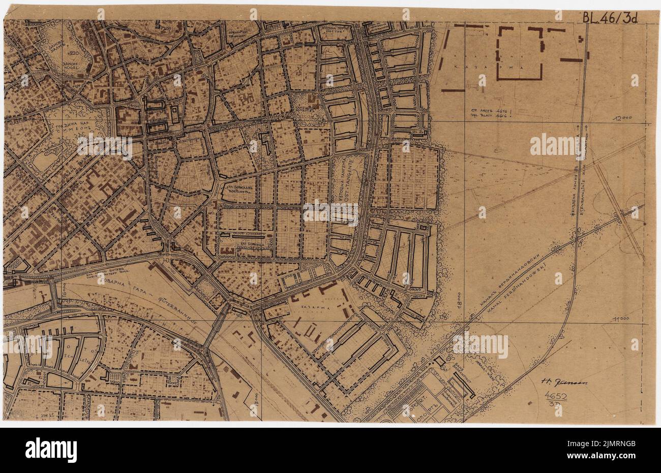 Jansen Hermann (1869-1945), Plowdiw (22 gennaio 1944): Piano generale di sviluppo, parte i (3D) 1: 5000. Tusche su una rottura su trasparente, 42,5 x 65,6 cm (compresi i bordi di scansione) Jansen Hermann (1869-1945): Planung für Plowdiw Foto Stock