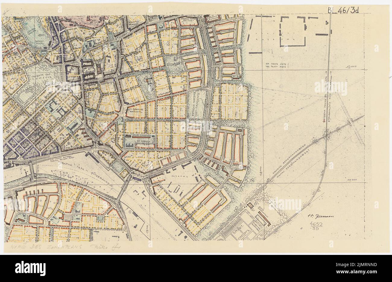 Jansen Hermann (1869-1945), Planning for Plowdiw (22 gennaio 1944): General development plan, parte i (3D) 1: 5000 (from Inv.No 22356). Matita colorata su una rottura di carta, 44,9 x 68,9 cm (compresi i bordi di scansione) Jansen Hermann (1869-1945): Planung für Plowdiw Foto Stock