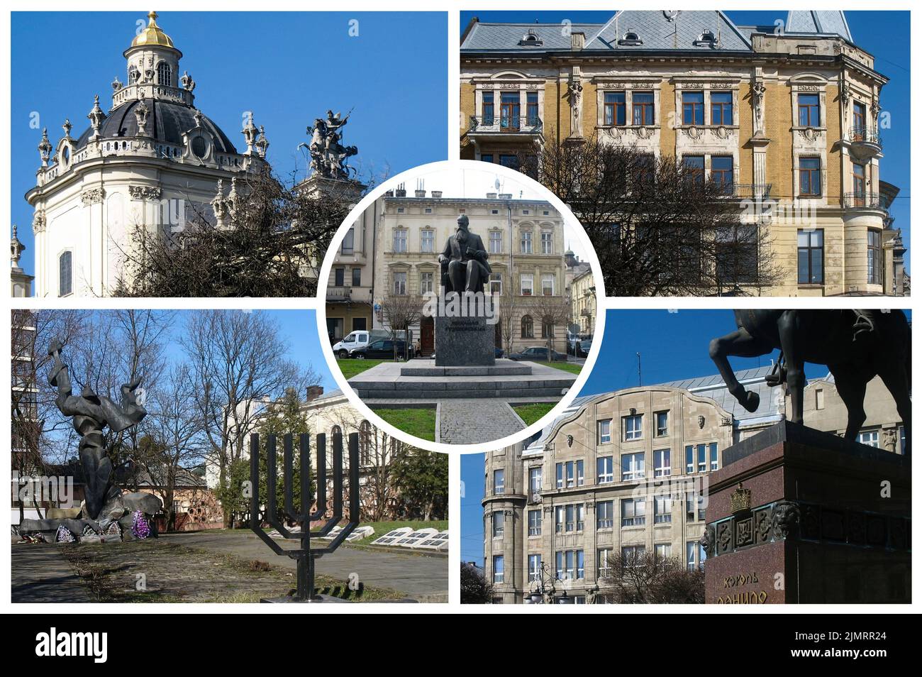 La graziosa città Ucraina di Lviv con le sue chiese e palazzi nel piccolo centro storico, che si riferiscono a suggestive e romantiche atmosfere Foto Stock