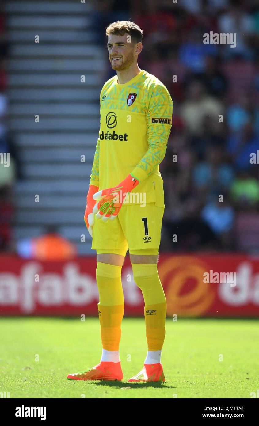 6th agosto 2022; Vitality Stadium, Boscombe, Dorset, Inghilterra: Premiership football, AFC Bournemouth contro Aston Villa: Mark Travers di Bournemouth Foto Stock