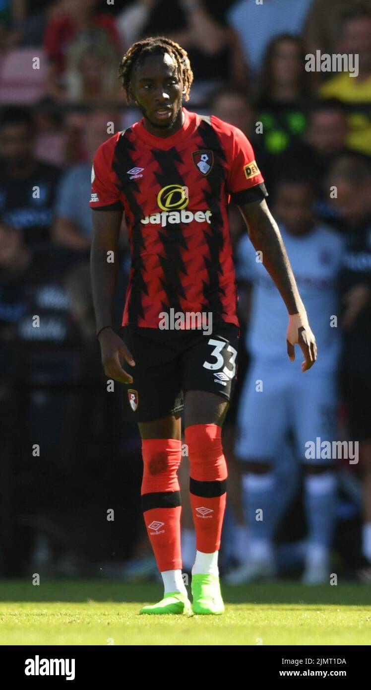 6th agosto 2022; Vitality Stadium, Boscombe, Dorset, Inghilterra: Premiership football, AFC Bournemouth contro Aston Villa: Giordania Zemura di Bournemouth Foto Stock