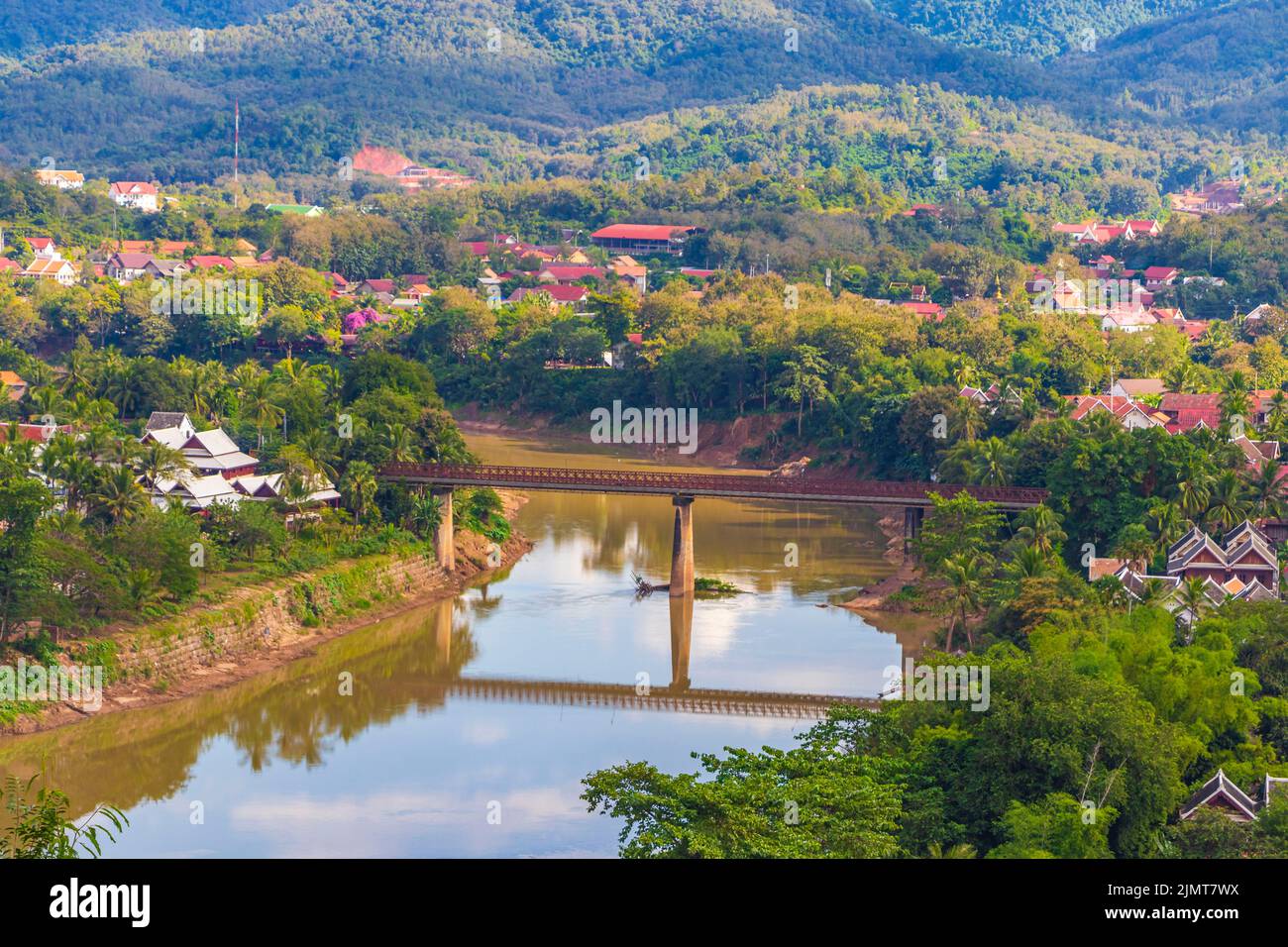 Panorama del fiume Mekong paesaggio e Luang Prabang Laos. Foto Stock