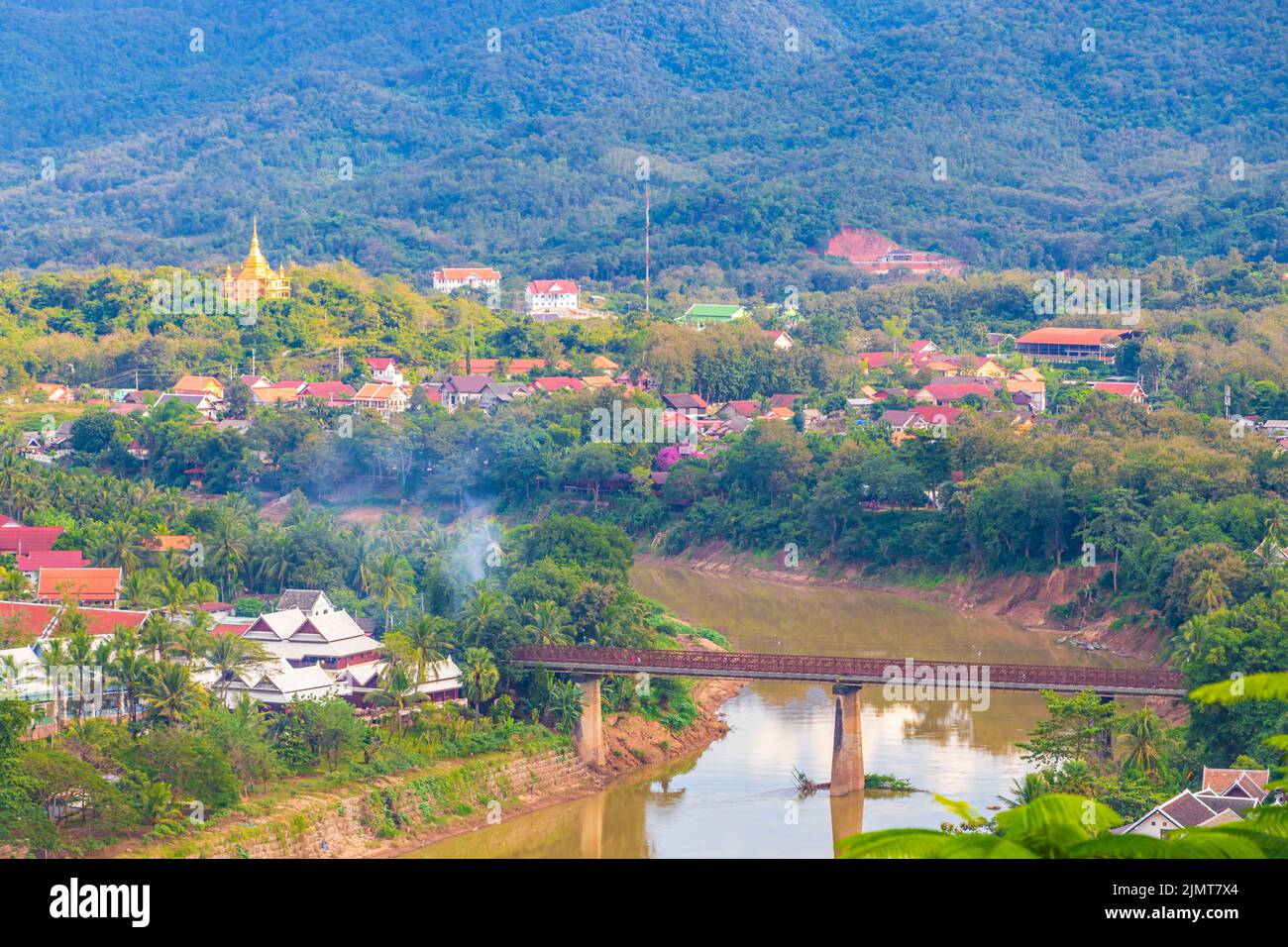 Panorama del fiume Mekong paesaggio e Luang Prabang Laos. Foto Stock