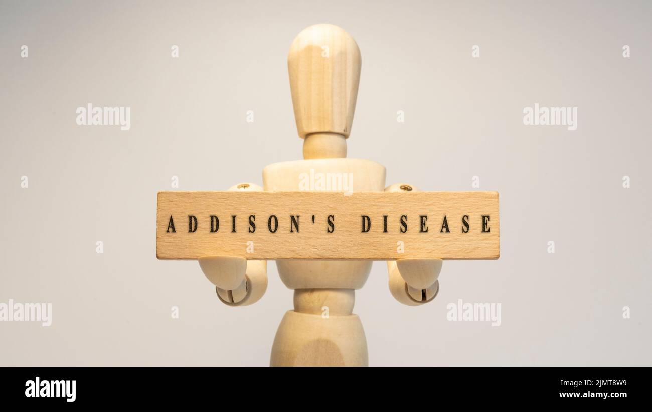 Il morbo di Addison è stato scritto su una superficie di legno. Malattia e salute Foto Stock