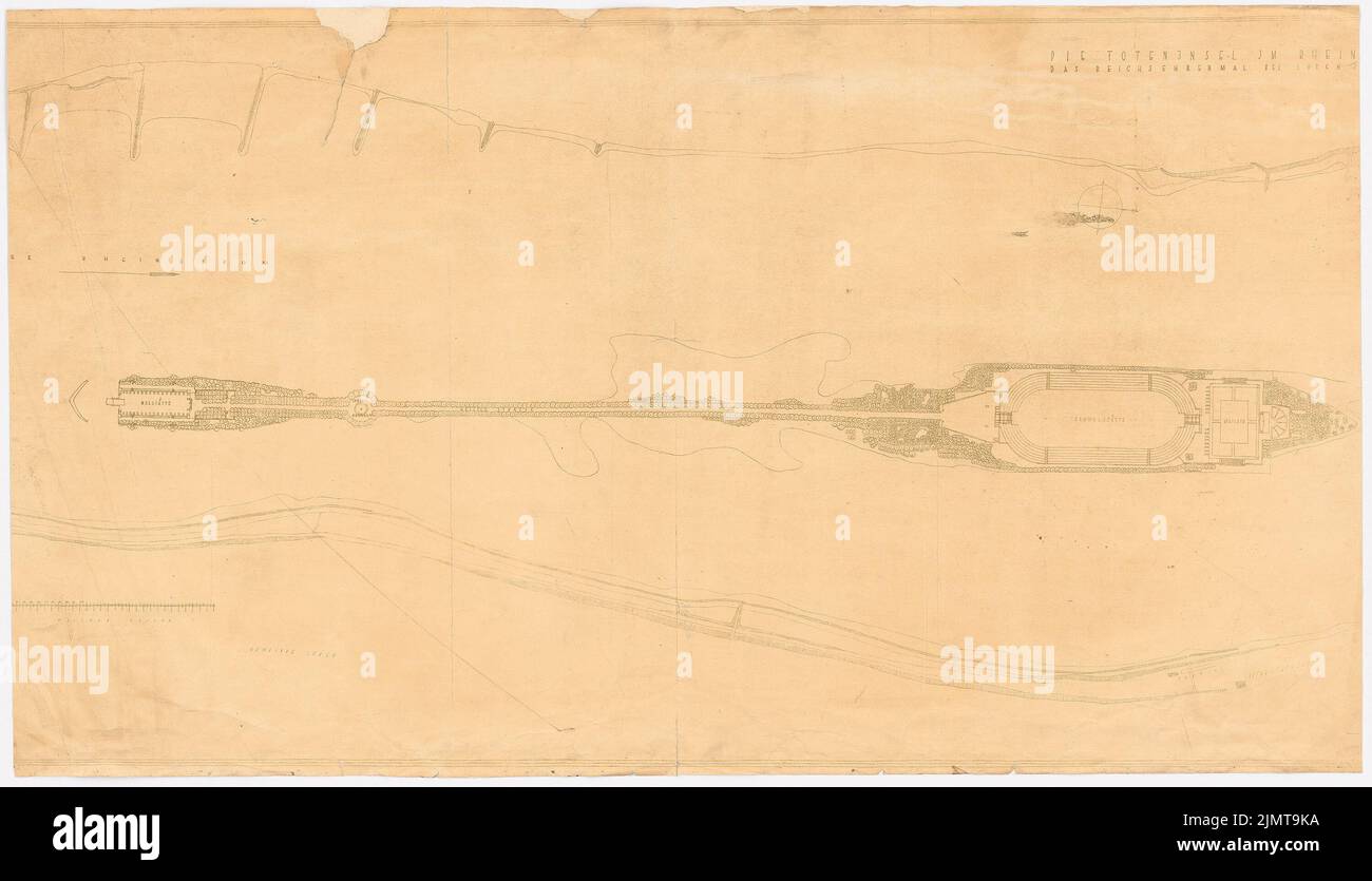 Wach Karl (nato nel 1878), Reichshähmal sulla 'Dead Island' nel Reno, Lorch: Dipartimento. Rottura della luce sulla scatola, 87,4 x 152,5 cm (compreso il bordo di scansione). Museo dell'architettura dell'Università tecnica di Berlino Inv. N. 18202. Wach Karl (geb. 1878): Reichsehrenmal auf der »Toteninsel« im Rhein, Lorch Foto Stock