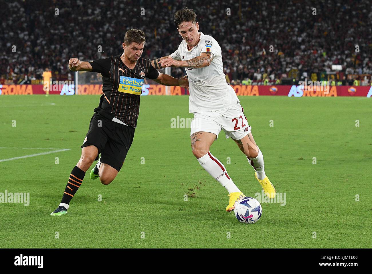 7th agosto 2022; Stadio Olimpico, Roma, Italia, durante l'amichevole incontro tra AS Roma contro Shakhtar Donetsk; Nicoloò Zaniolo di AS Roma Foto Stock