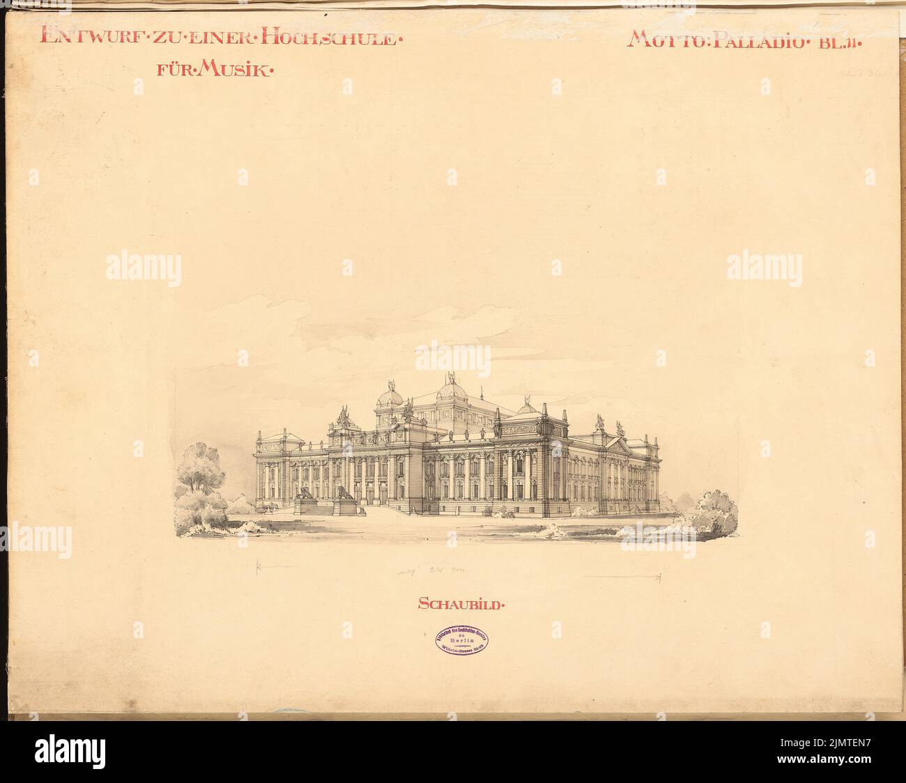 Boethke Julius (1864-1907), Università della Musica. Schinkel concorrenza 1890 (1890): Diagramma. Acquerello Tusche sulla scatola, 56,2 x 70,6 cm (compresi i bordi di scansione) Boethke Julius (1864-1907): Hochschule für Musik, Berlino. Schinkelwettbewerb 1890 Foto Stock