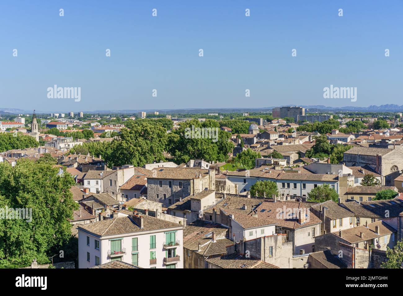 Vista ad alto angolo del vecchio paesaggio urbano di Avignone, Francia Foto Stock