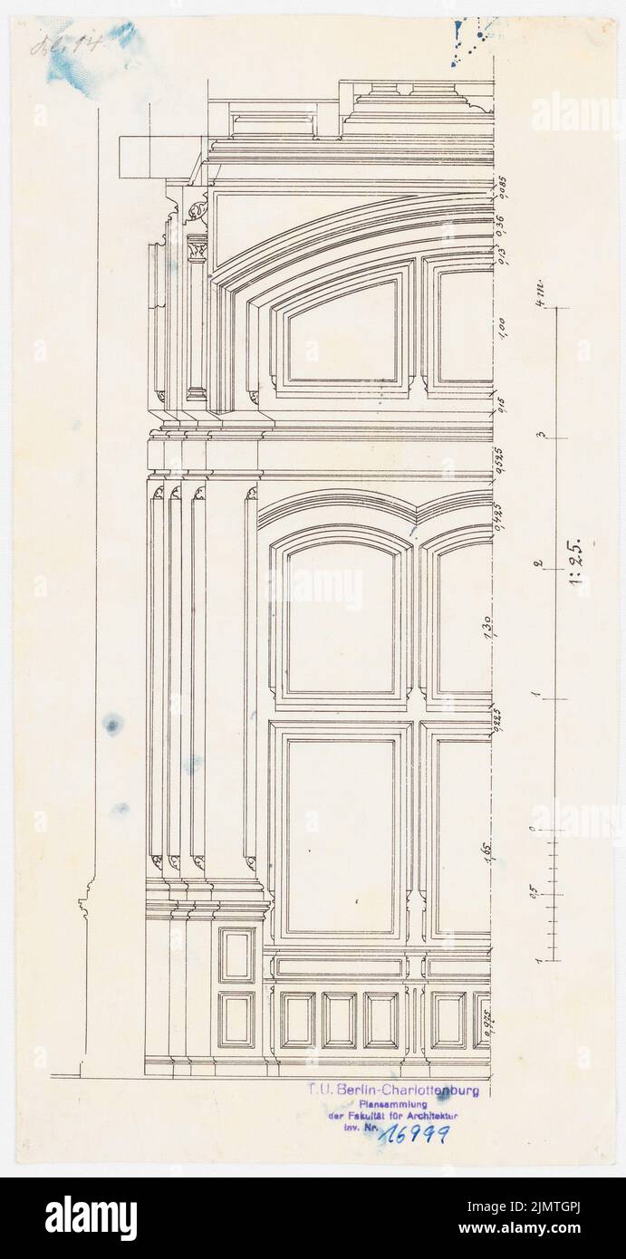 Bull Hubert (1838-1907), stazione ferroviaria di Uelzen (1885): Vetrata 1:25. Inchiostro su trasparente, 35,9 x 19,1 cm (inclusi i bordi di scansione), d.. Ä. Hubert (1838-1907): Bahnhof, Uelzen Foto Stock