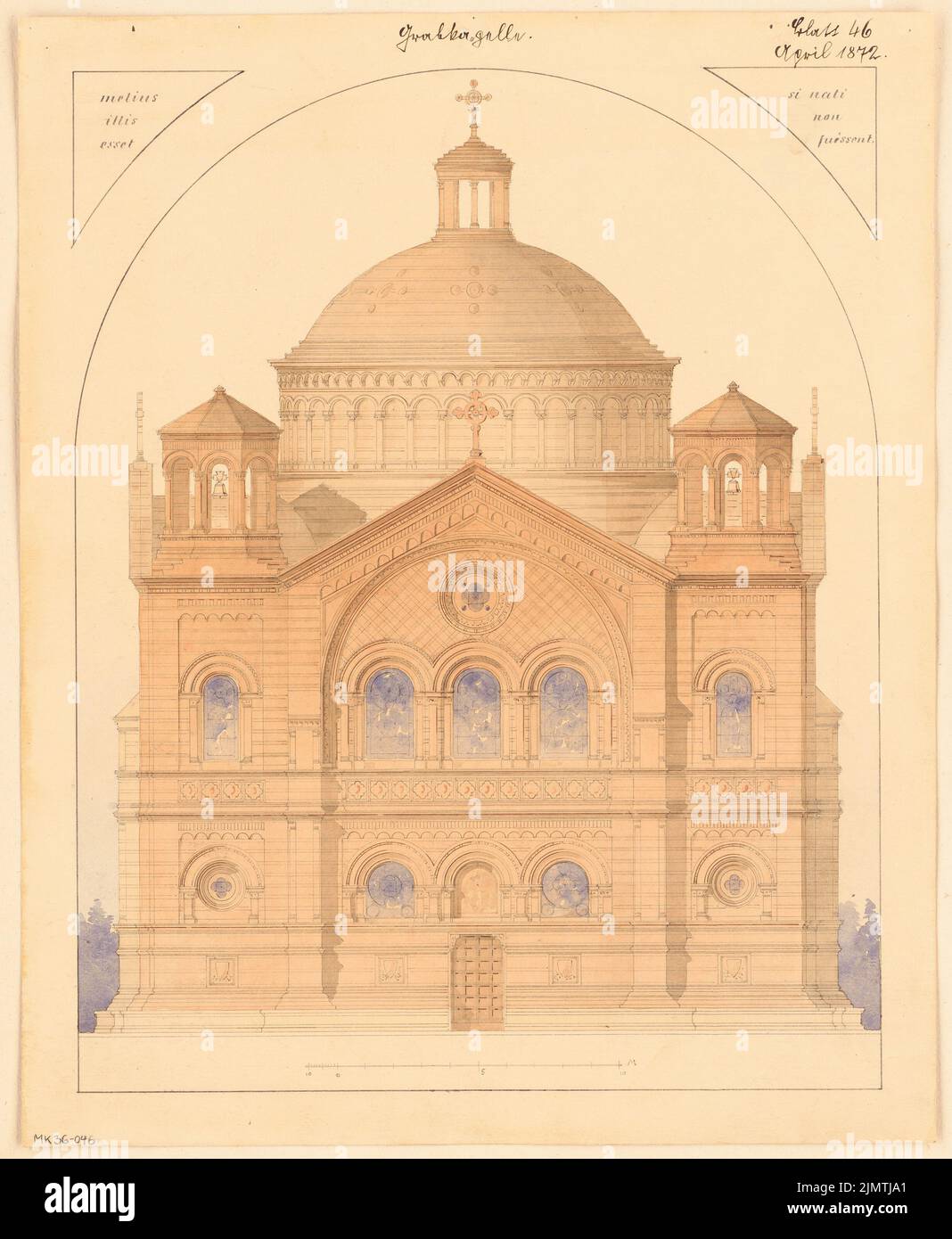 Architetto sconosciuto, cappella tomba. Concorso mensile Aprile 1872 (04,1872): Vista frontale RISS; Scala bar. Acquerello Tusche sulla scatola, 40,8 x 33,5 cm (compresi i bordi di scansione) N. : Grabkapelle. Monatskonkurrenz Aprile 1872 Foto Stock