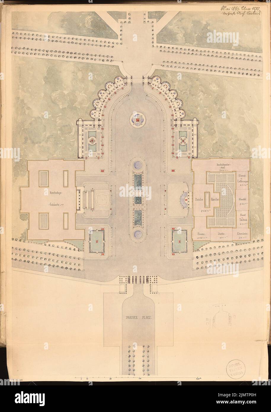 Kuhn Friedrich Oswald (1846-1922), magnifico forum. Concorso mensile Maggio 1876 (05,1876): Piano del sito; Scala bar. Inchiostro acquerello sulla scatola, integrato con matita, 65,2 x 45,9 cm (compresi i bordi di scansione) Kuhn Friedrich Oswald (1846-1922): Prachtforum. Monatskonkurrenz mai 1876 Foto Stock