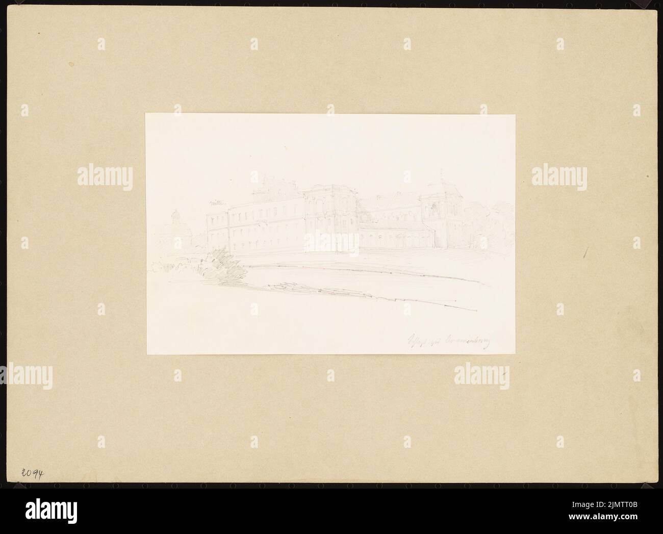 Stüler agosto (1800-1865), Castello di Oranienburg (senza data): Vista prospettica. Matita su carta, 23,3 x 31,7 cm (compresi i bordi di scansione) Stüler Friedrich agosto (1800-1865): Schloss Oranienburg Foto Stock