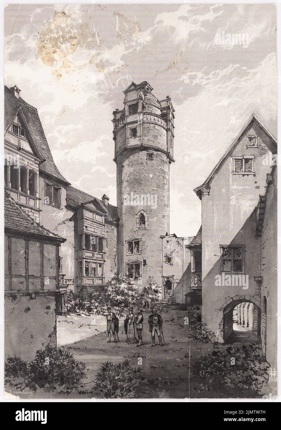 Wagner Heinrich (1834-1897), Burg, Ronneburg (1885): Inner Hof. Pressione su cartone, 30 x 21 cm (compresi i bordi di scansione) Wagner Heinrich (1834-1897): Burg, Ronneburg Foto Stock