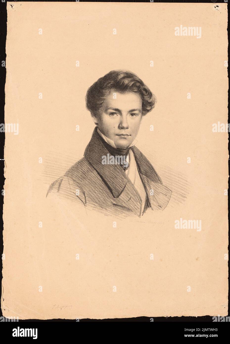 Jentzen Friedrich (1804-1875), Ritratto Carl Scheppig (03,1829): Ritratto. Carbone, cimata su carta, 35,6 x 25,5 cm (compresi i bordi di scansione) Jentzen Friedrich (1804-1875): Ritratto Carl Scheppig Foto Stock