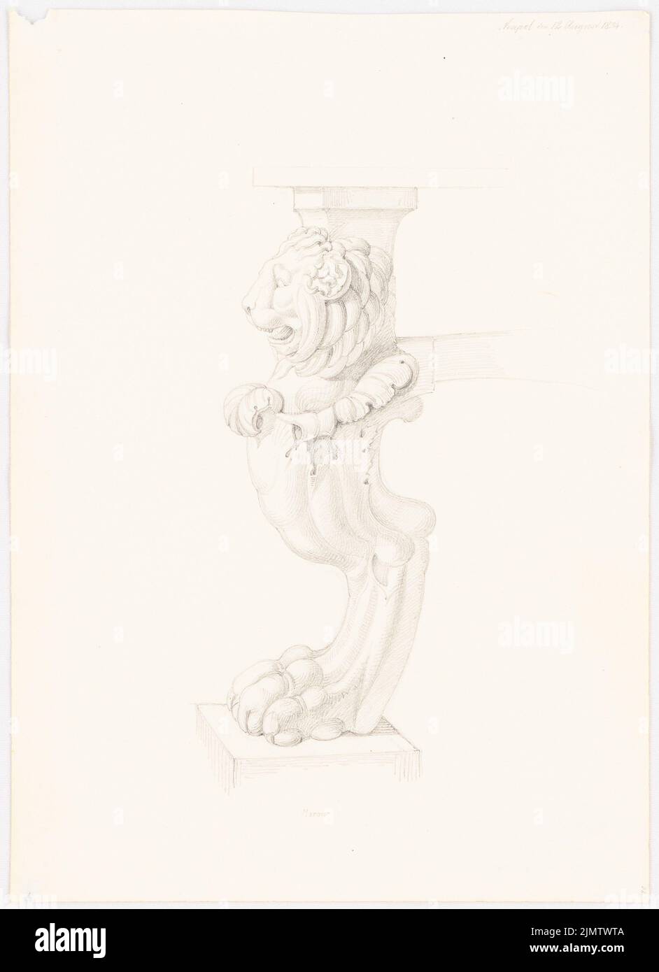 Scheppig Carl (1803-1885), mobili da salotto, Napoli (12.08.1834): Löwenfuß. Matita su cartone, 31,9 x 23,1 cm (compresi i bordi di scansione) Scheppig Carl (1803-1885): Sitzmöbel, Neapel Foto Stock