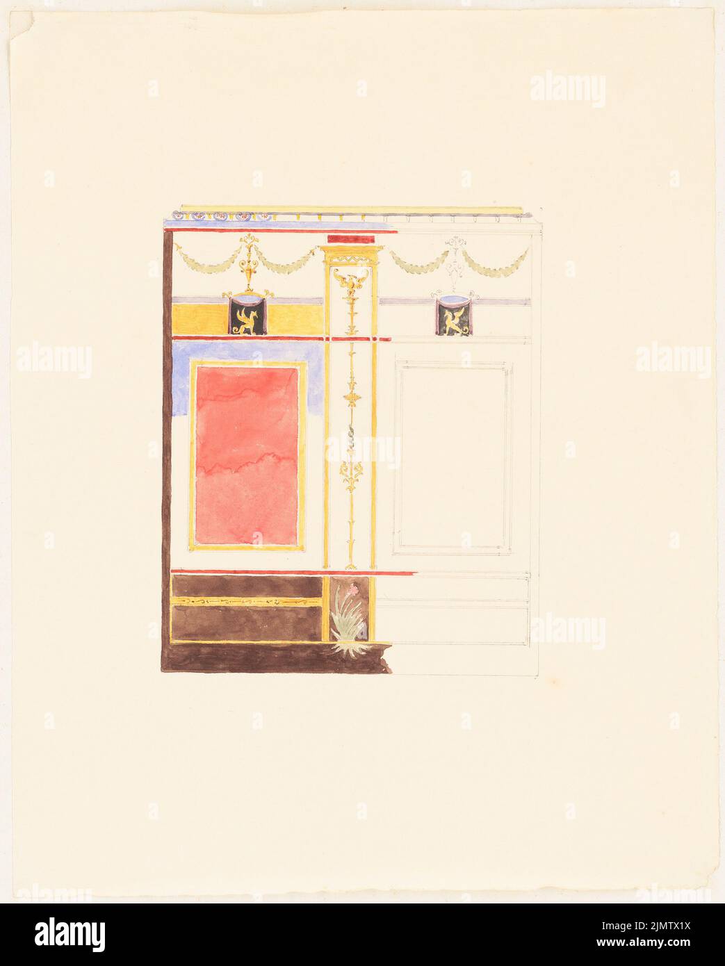 Scheppig Carl (1803-1885), pittura murale a Pompei (1834): Dettaglio. Acquerello Tusche su carta, 26,7 x 21,4 cm (compresi i bordi di scansione) Scheppig Carl (1803-1885): Wandmalerei, Pompeji Foto Stock