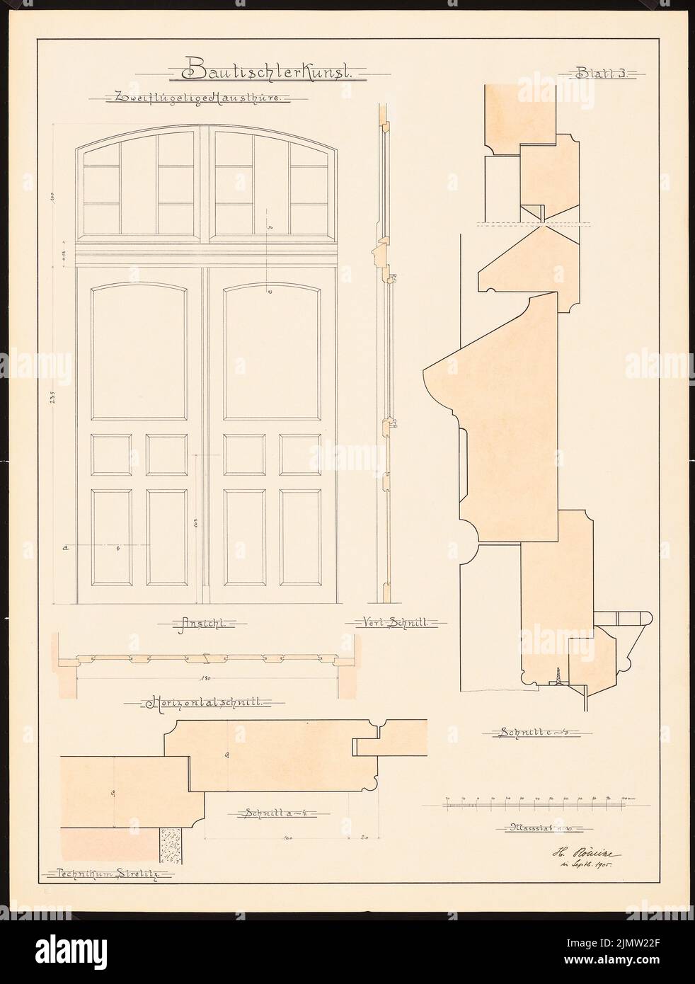 Röhlike Hans, Building Kunst (09,1905): Detail, 1:10. Acquerello Tusche sulla scatola, 63,6 x 48 cm (compresi i bordi di scansione) Röhlike Hans : Bautischlerkunst Foto Stock