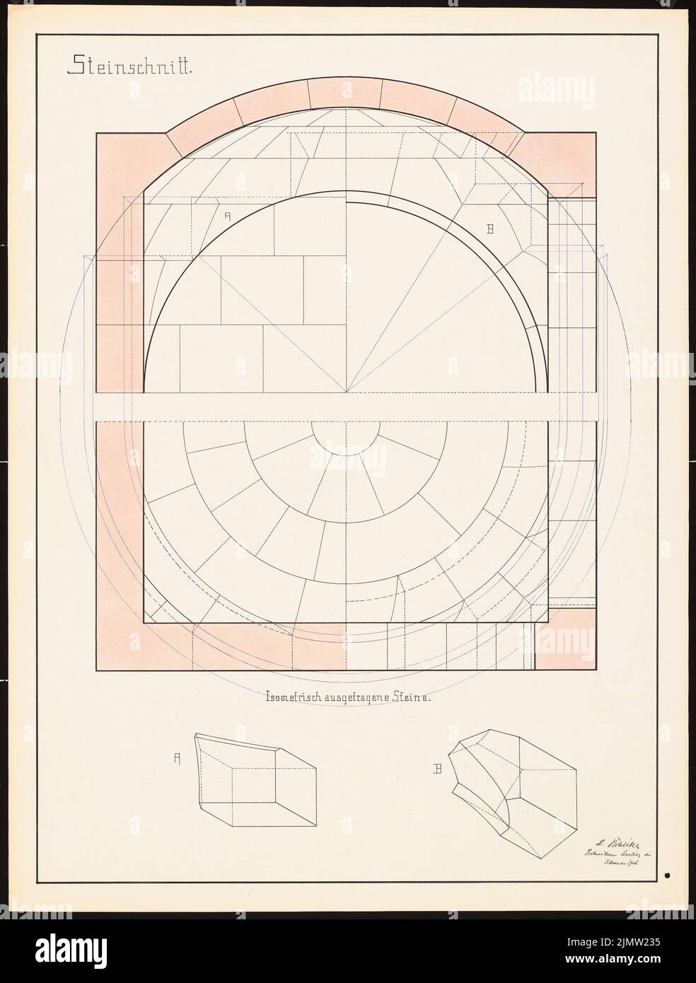 Röhlike Hans, taglio pietra (02,1906): Isometria. Acquerello Tusche sulla scatola, 63,5 x 48,1 cm (compresi i bordi di scansione) Röhlike Hans : Steinschnitt Foto Stock