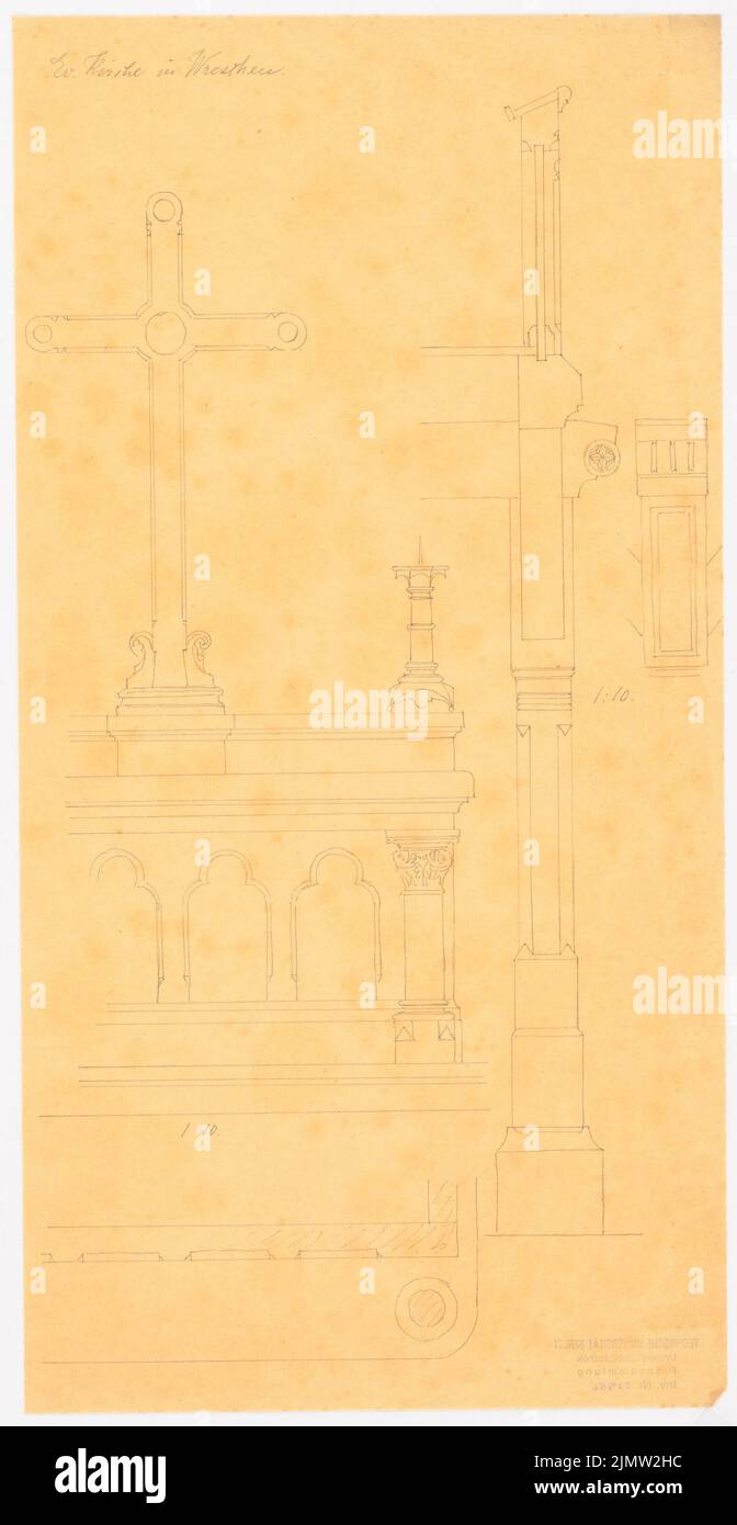 Architetto sconosciuto, Chiesa evangelica Wrestchen (senza dat.): Dettagli 1:10. Matita su trasparente, 49 x 25,4 cm (compresi i bordi di scansione) N. : Evangelische Kirche, Wreschen Foto Stock