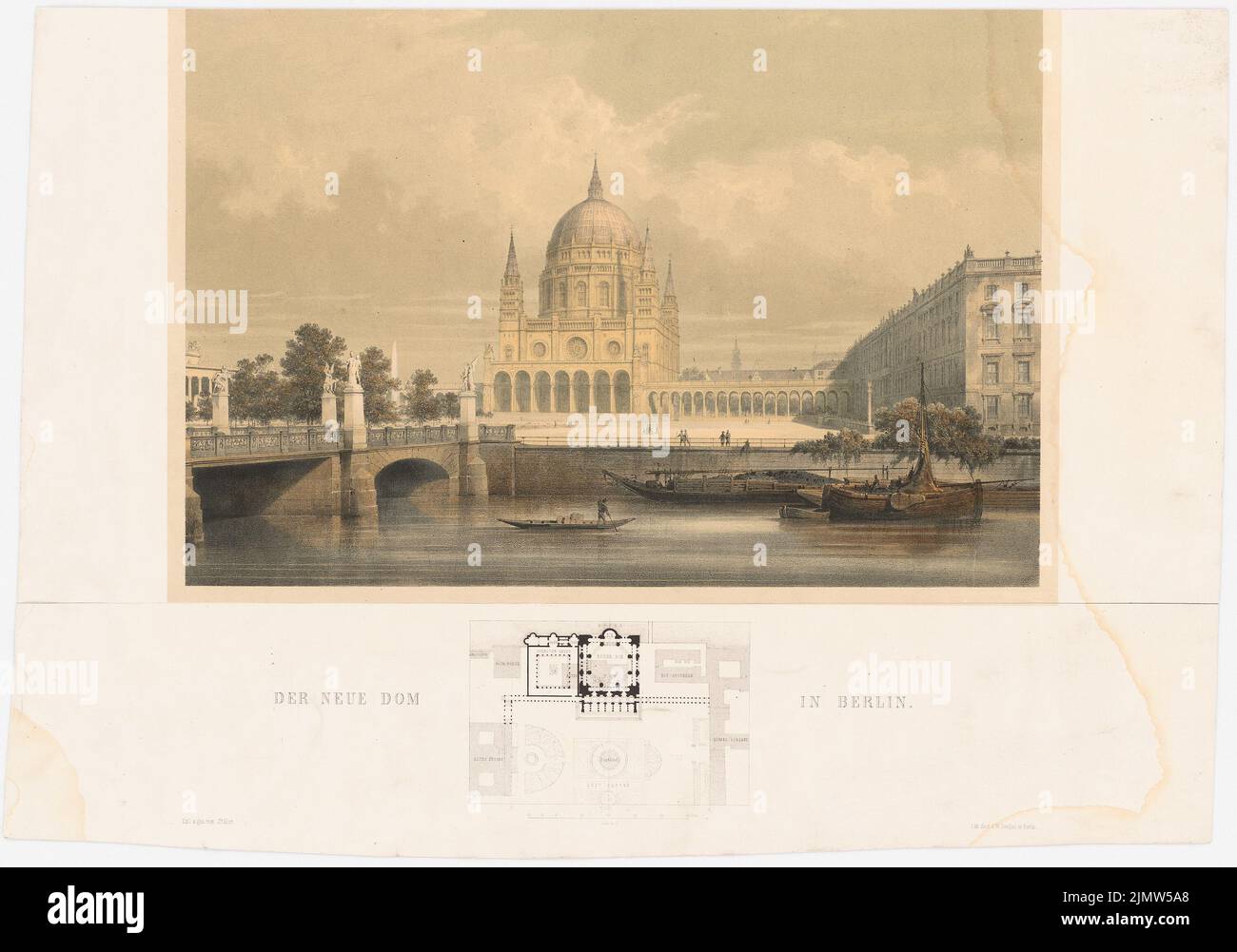 Stüler agosto (1800-1865), Cattedrale di Berlino (1842-1858): Vista prospettica dal giardino del piacere. Litografia su carta, 42,5 x 60,6 cm (compresi i bordi di scansione) Stüler Friedrich agosto (1800-1865): Berliner Dom Foto Stock