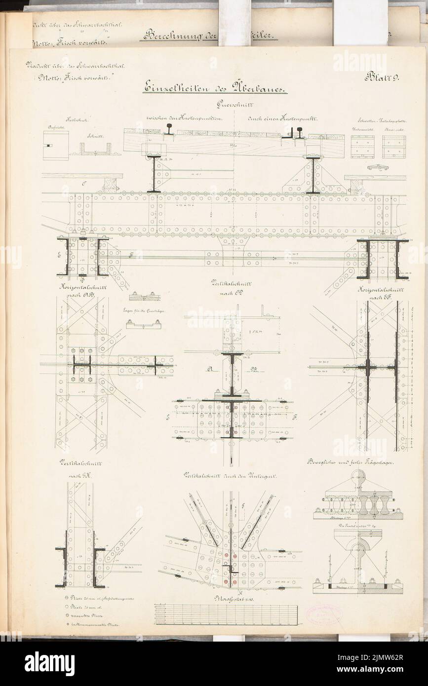 Müller Hermann, ferrovia portuale con cantiere di marshalling. Schinkel concorso 1889 (1889): Viaduct. Overbuilding: Dettagli 1:10. Acquerello Tusche sulla scatola, 69,2 x 46,2 cm (compresi i bordi di scansione) Müller Hermann : Hafenbahn mit Rangierbahnhof. Schinkelwettbewerb 1889 Foto Stock