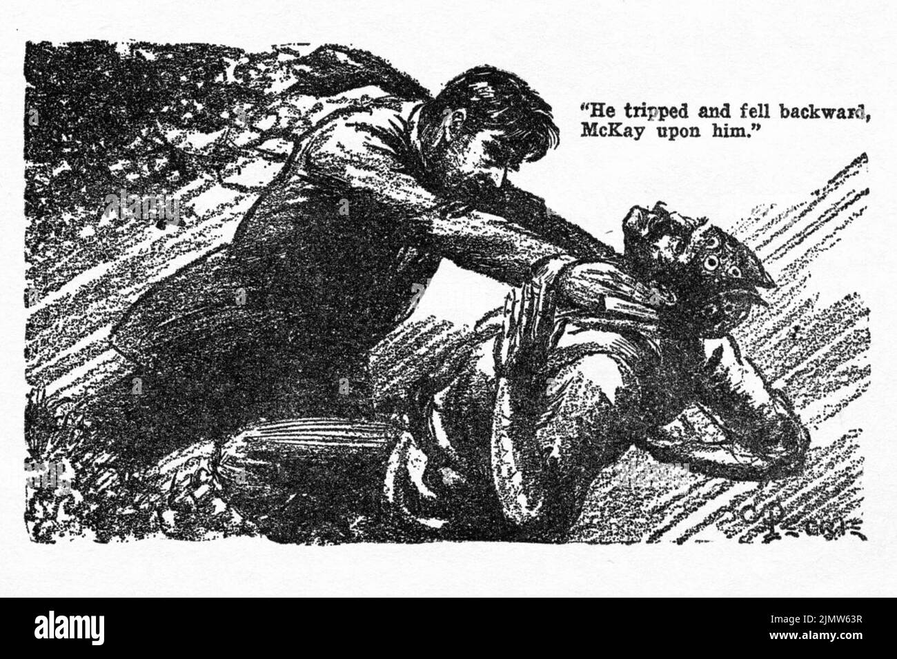 "Si è scattato e si è fatto arretrare, McKay su di lui." La donna del legno, di A. Merritt. Illustrazione di C. Barker Petrie, Jr. Da storie strane, agosto 1926 Foto Stock